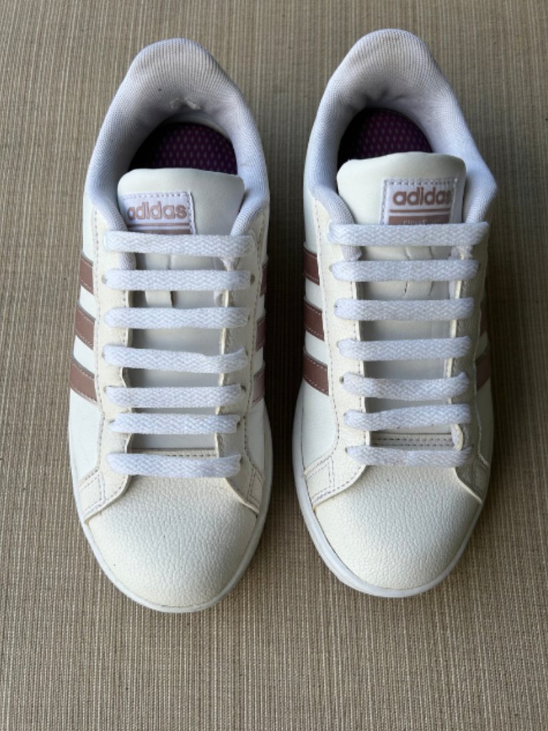 Adidas White Sneakers W/ Rose Gold Stripes | Women’s Casual Athletic Shoes